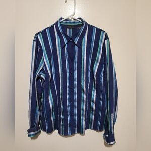 New‎ York & Company Navy and Green Striped Shirt